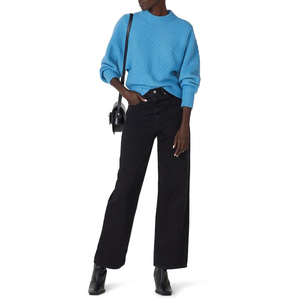 Current/Elliott Juniper Blue 100% Wool Textured Knit Mock Neck Pullover Sweater